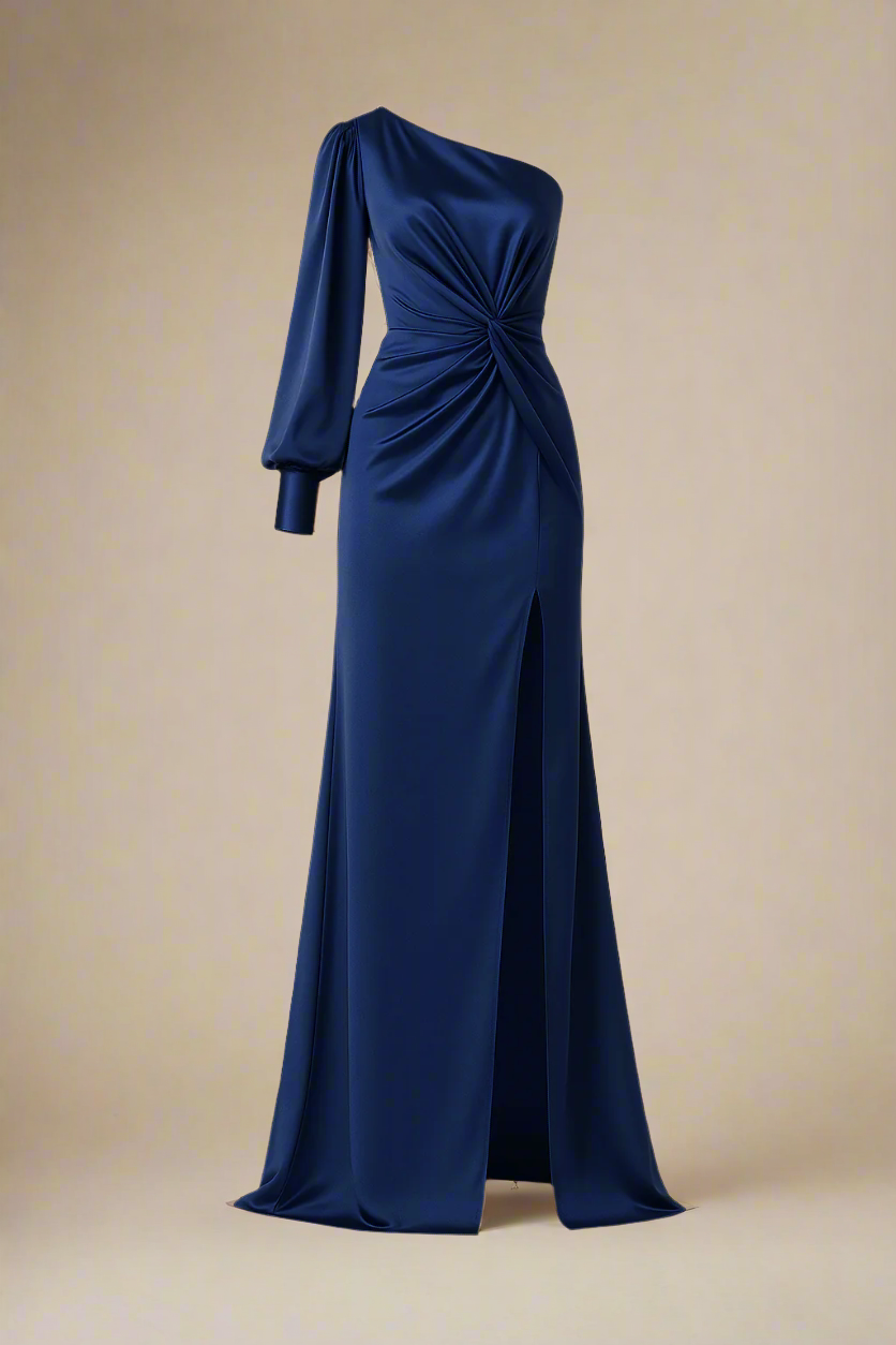 Elira Kjole | Satin gallakjole med én lang ærme