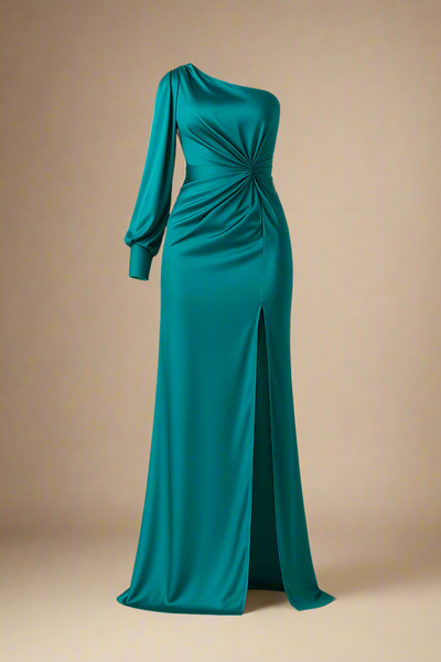 Elira Kjole | Satin gallakjole med én lang ærme